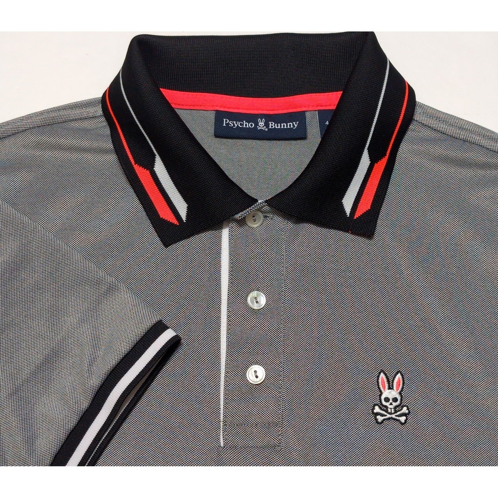 PSYCHO BUNNY Performance Polo Mens 4 Small Gray Short Sleeve Tipped Collar